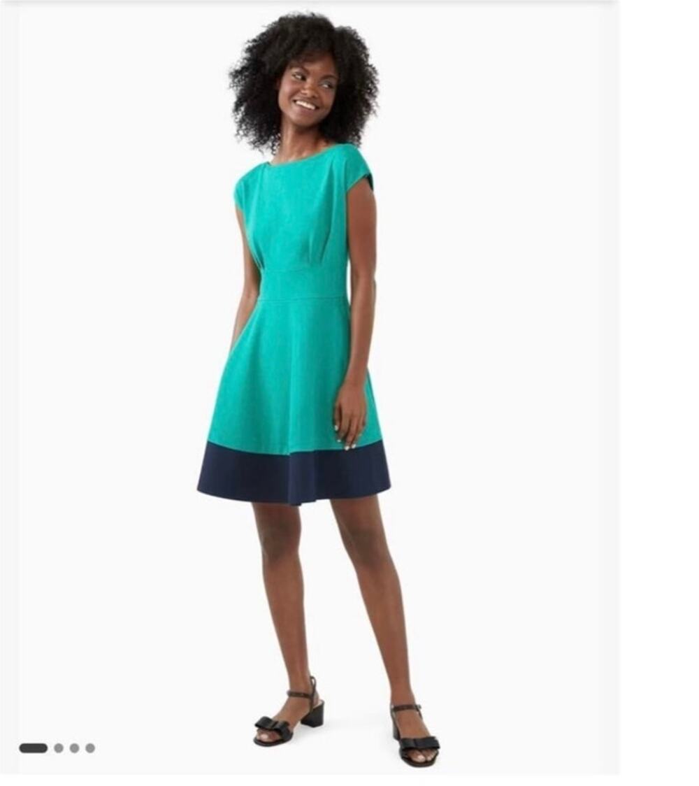 Kate Spade Green/Navy Colorblock Ponte Fiorella Back Zip Dress size S
